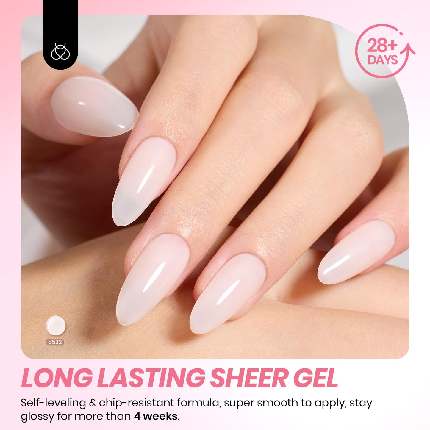 Beetles Cat Eye Press On Nails Short Almond, 32pcs 16 Sizes, Glue and Tabs, HEMA and TPO Free, Mist Glow & Jelly Gel Nail Polish Set 6 Colors, Milky Pink Nude, Sheer Transparent, Soak Off UV, DIY Mani