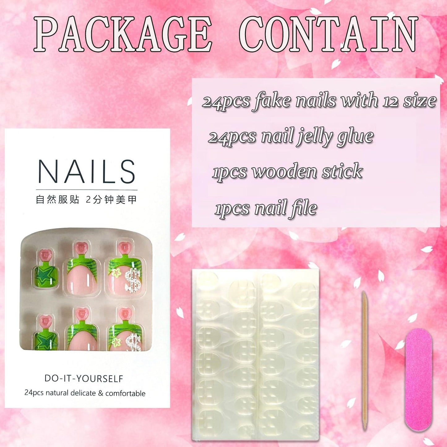 FIEONCIY Press on Toenails with Designs Acrylic Fake Nails for Toe Artificial False Nails with Charms Press on Toe Nails for Spring Summer Stick on Toenails for Women Girls(WSJ2502)