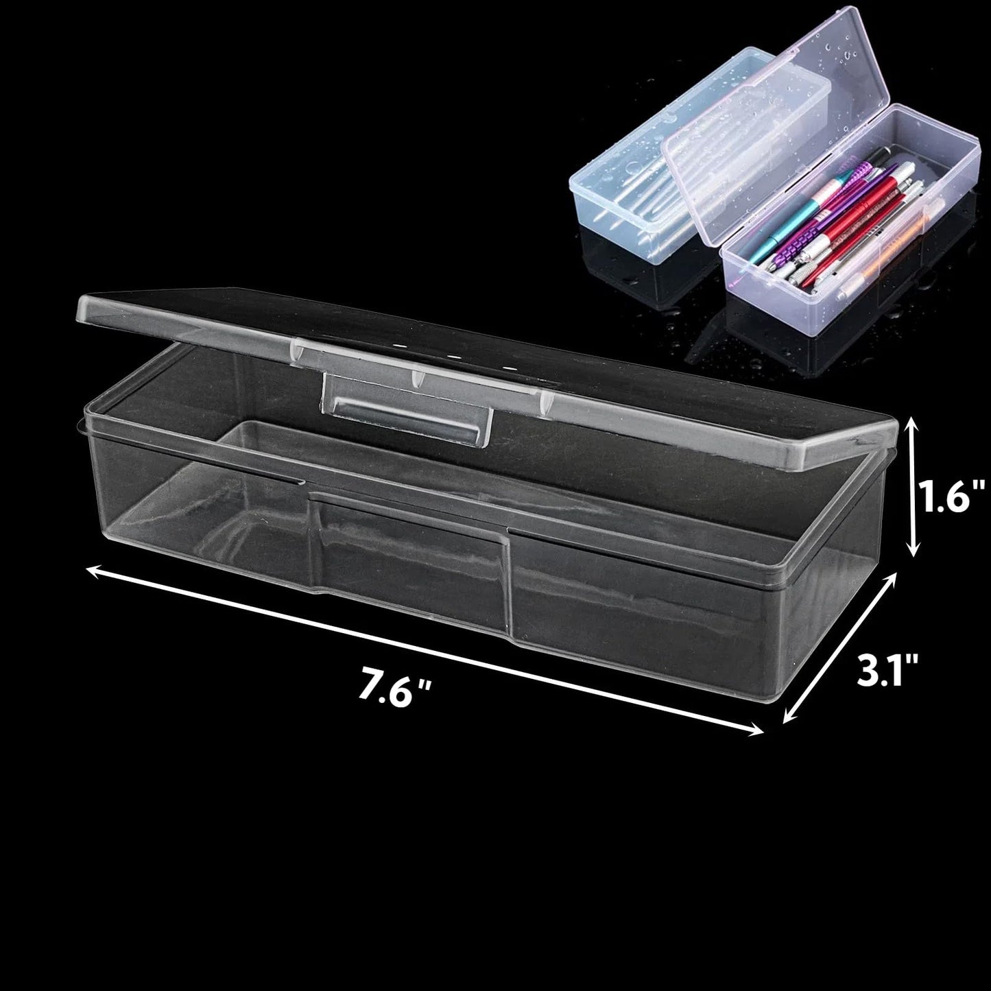 ZOOFOX 12 Pack Plastic Nail Storage Box, Stackable Pencil Case with Hinged Lid and Snap Closure, Clear Rectangle Box for Organizing Manicure Pedicure Kit, Crayon, Beads, Jewelry, Office Supplies