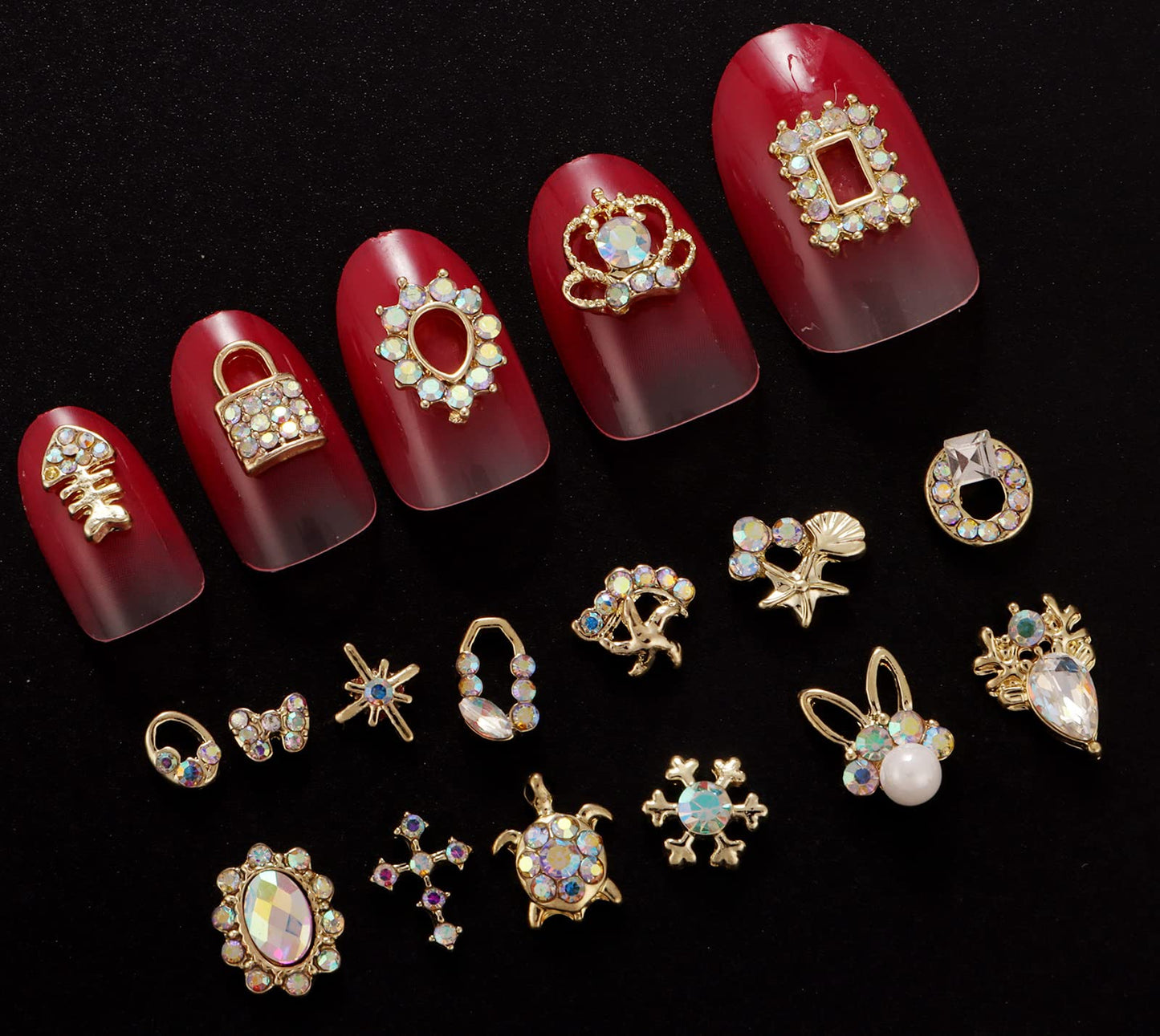 1 Pack of 50 pcs Gold Rhinestones for Nails 3D Nail Charms for Acrylic Nails Nail Jewels for Nail Art Nail Gems Nail Stones