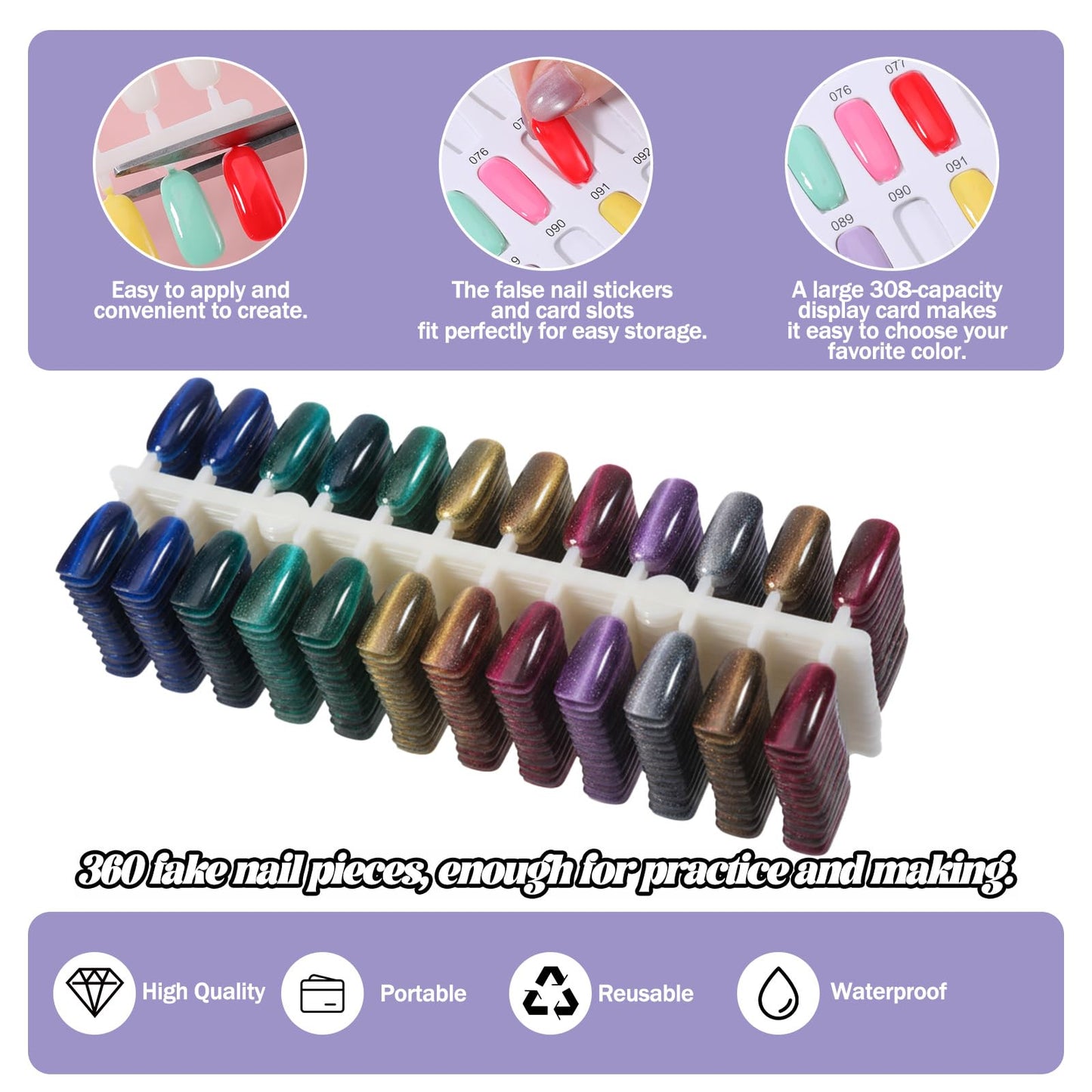 Xosjska 308 Nail Color Display Book Nail Swatch, Black Nail-Gel Polish Display Card Book Professional Salon Fingernail Art Booklet with 240 Practice Tips and 1-400 Number Labels, Black