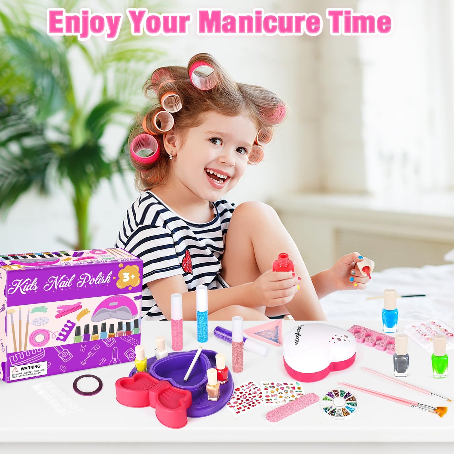 Meaicezli Kids Nail Polish Set for Girls, Nail Art Kit with Nail Dryer, Non-Toxic Nail Polish for Kids with Glitter and Fake Nails, Girl Toys Christmas Birthday Gifts for Girls 8-12