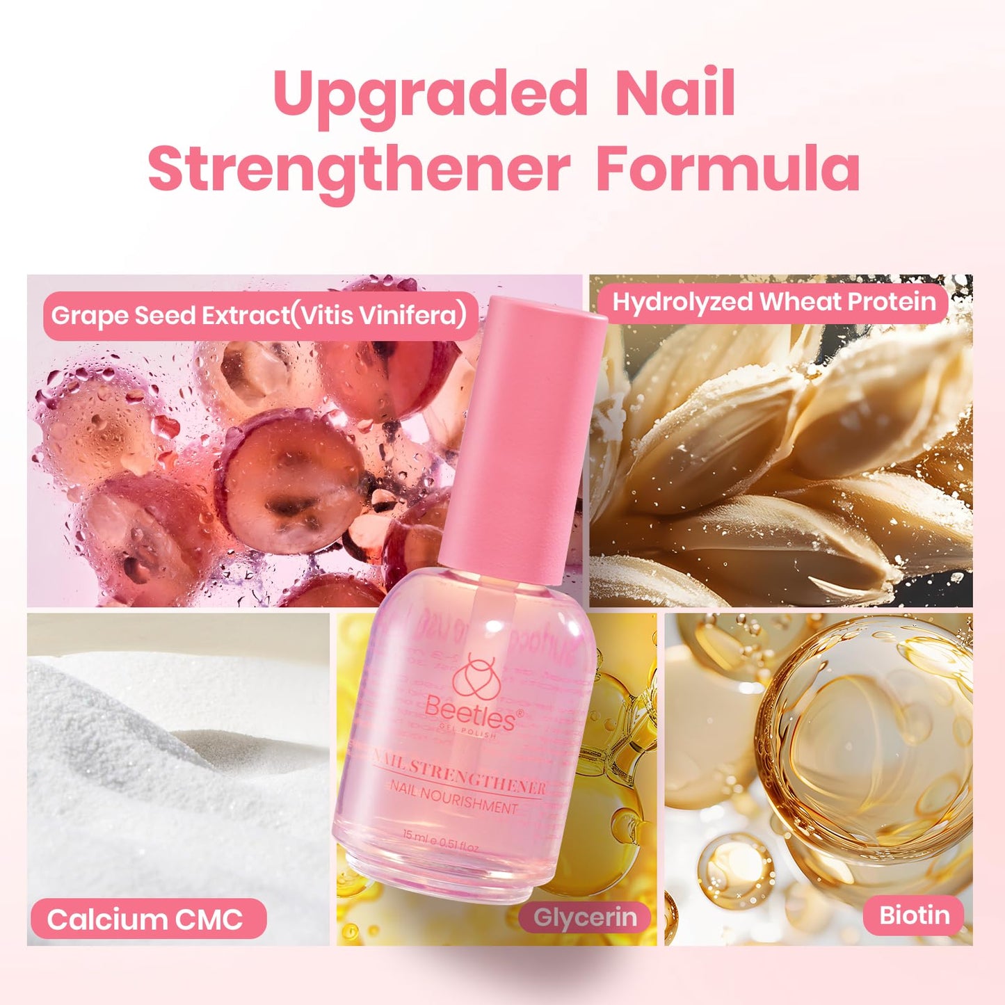 Beetles Cat Eye Press On Nails Short Almond, 32pcs 16 Sizes, Glue and Tabs, HEMA and TPO Free, Mist Glow & Nail Strengthener Strawberry, Pink Air Dry Growth Treatment 15ml