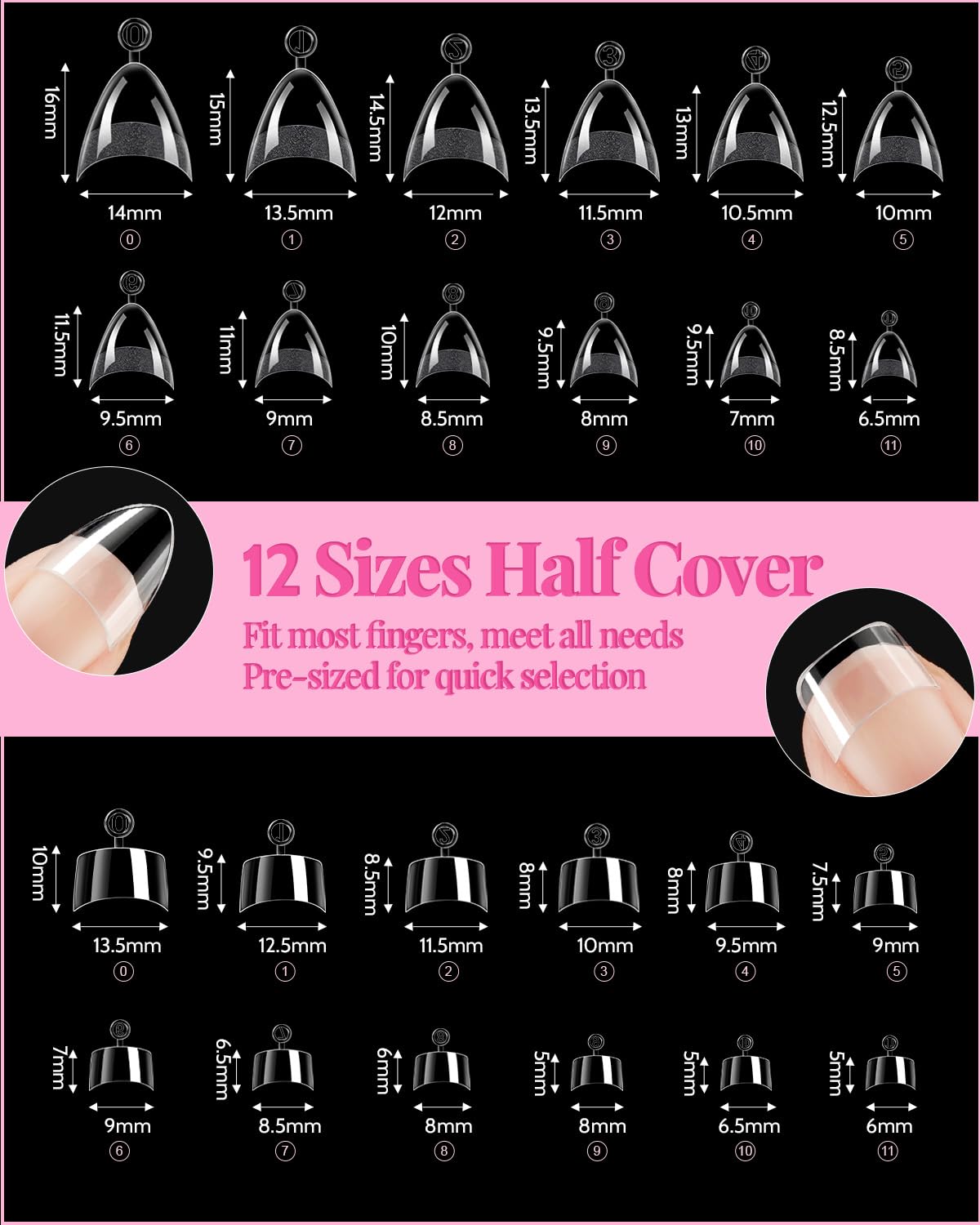 480 Pcs Extra Short Almond Nail Tips, Half Cover Square Nail Tips, 2 Shape Clear Short Fake Nails with Glue, Pre Shape Acrylic Nails with Files and Cuticle Fork for Salons and Home DIY