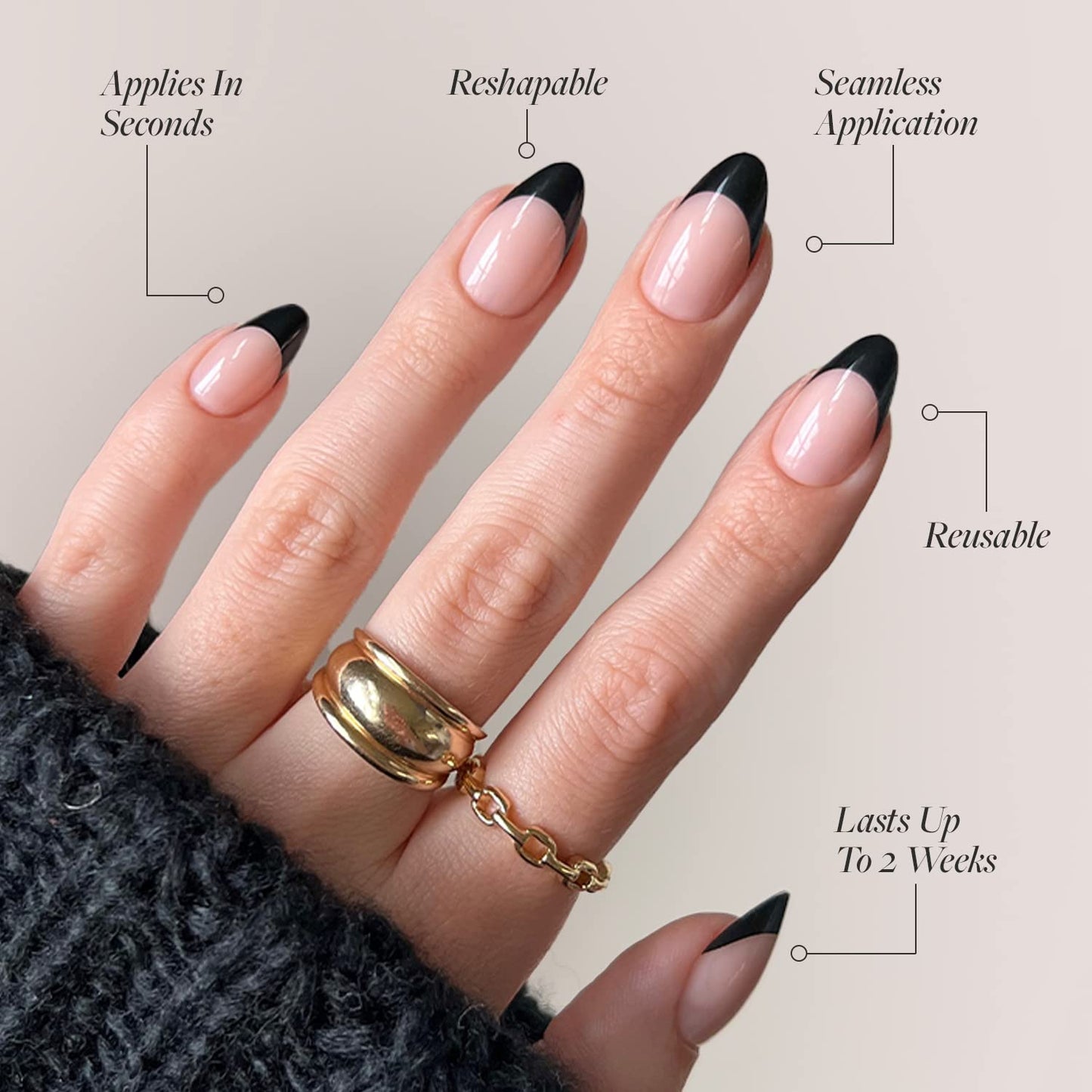 Glamnetic Press-On Nails Bundle - French Riviera & Caviar | Semi-Transparent Navy Blue Tip Short Almond Fake Nails | Short Almond Black Tip False Nails | Reusable, Salon-Quality Nail Kit