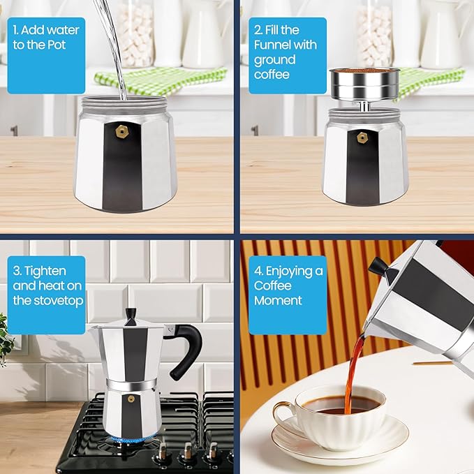 3 Cup Moka Pot Aluminum 150ml Italian Coffee Maker Stovetop Espresso CoffeeMakers Mocha Pot Percolator for Electric Ceramic Stove Classic Greca Cafe Makers Portable for Easy Brewing