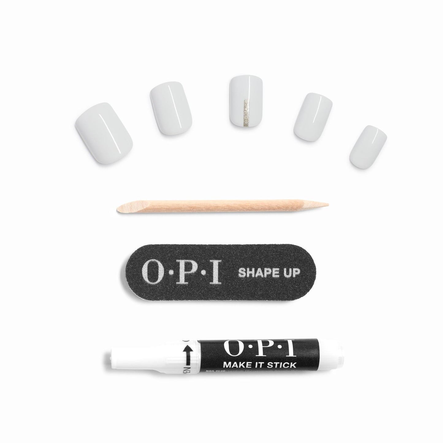 OPI On Point Hawt Date Lined Up | Short Round White with Silver Shimmer Nail Art Press On Nails | 24 Count with Glue | Long Lasting, Reusable, Non-damaging | Fall 2025 Shades