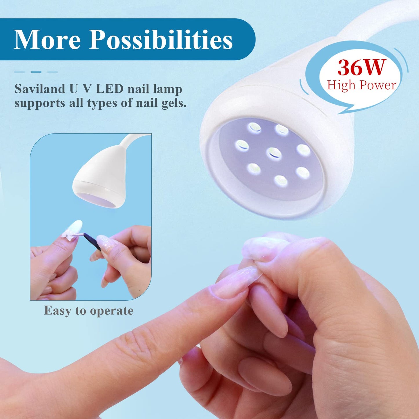 SAVILAND LED UV Nail Lamp: 36W Mini UV Light for Gel Nails with Nail Brush Holder Gel Nail Lamp and Flash Cure Light for Nails Portable U V Lamp for Rhinestone Curing for Home DIY Nail Salon