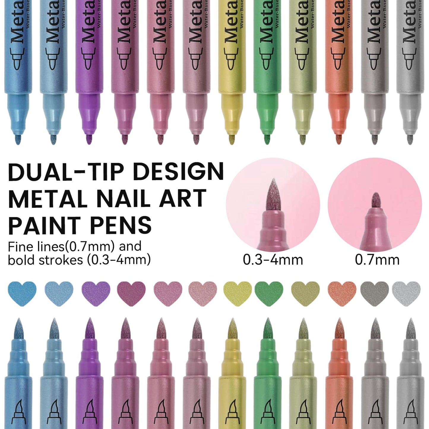 ESUOHYM 12 Color Nail Art Pens Set,Metallic Nail Gel Polish Pens Quick-Drying for Nail Art Design Drawing Painting Liner Dotting Marker Pen,0.3-4MM Waterproof Acrylic Nail Brush Pen Manicure Tools