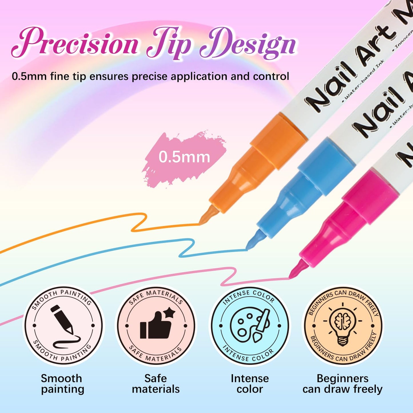 RFENLY 24 Colors Nail Art Pens Set, 3D 0.5MM Nail Polish Pens, DIY Nail Markers, Quick Drying Long Lasting Paint Graffiti Point Dotting Liner Pen Tools for Home & Salon