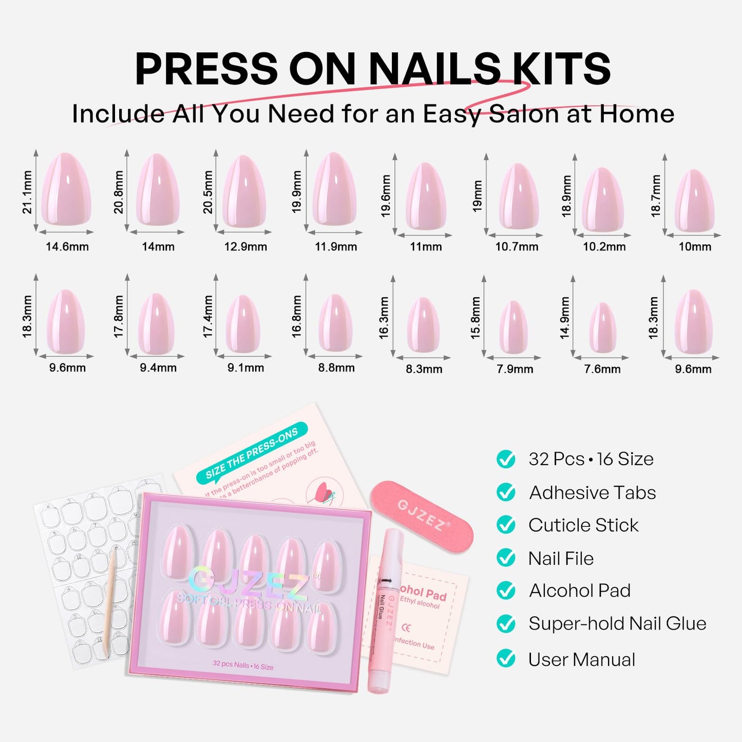 Light Pink Chrome Press on Nails Short - GJZEZ Soft Gel Shimmer Glazed Donut Almond Fake Nails Press Ons, Holographic Pearlescent Iridescent Faux Nail Gifts for Women| 16 Sizes - 32 Reusable Nail