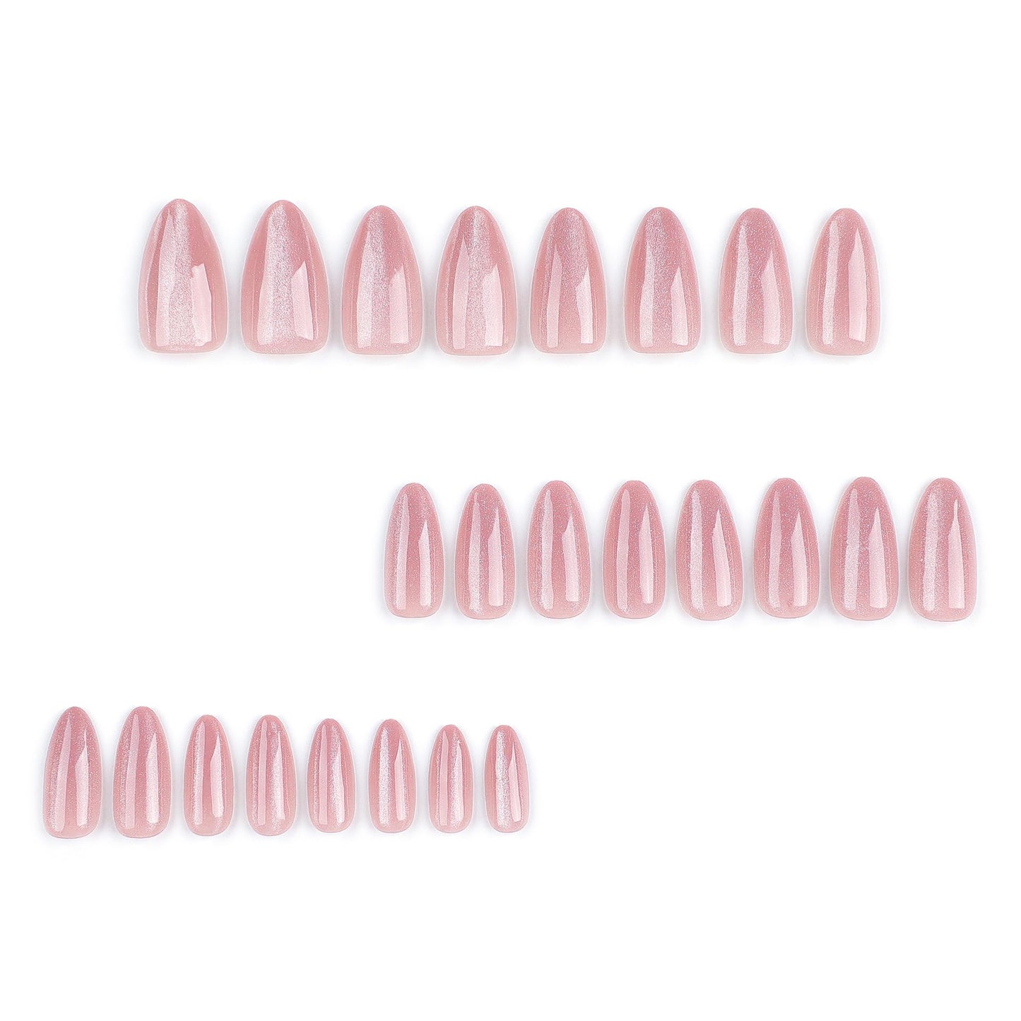 Almond Press on Nails Medium - Pink Fake Nails with Glitter Design - Glossy False Nails Full Cove Stick on - for Women 24 Pcs