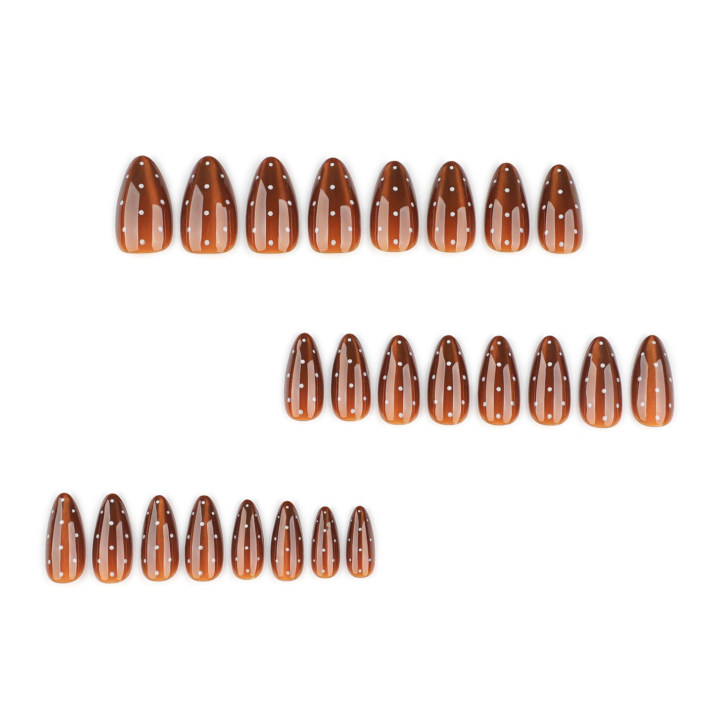 XZMeiLun Brown Cat Eye Polka Press On Nails Medium Almond, Salon-Quality Acrylic Fake Nails, Stylish Design, Reusable Stick-Ons, Spring Summer DIY Nail Art Kit for Women | Daily/Party Gift 12/24 Pcs