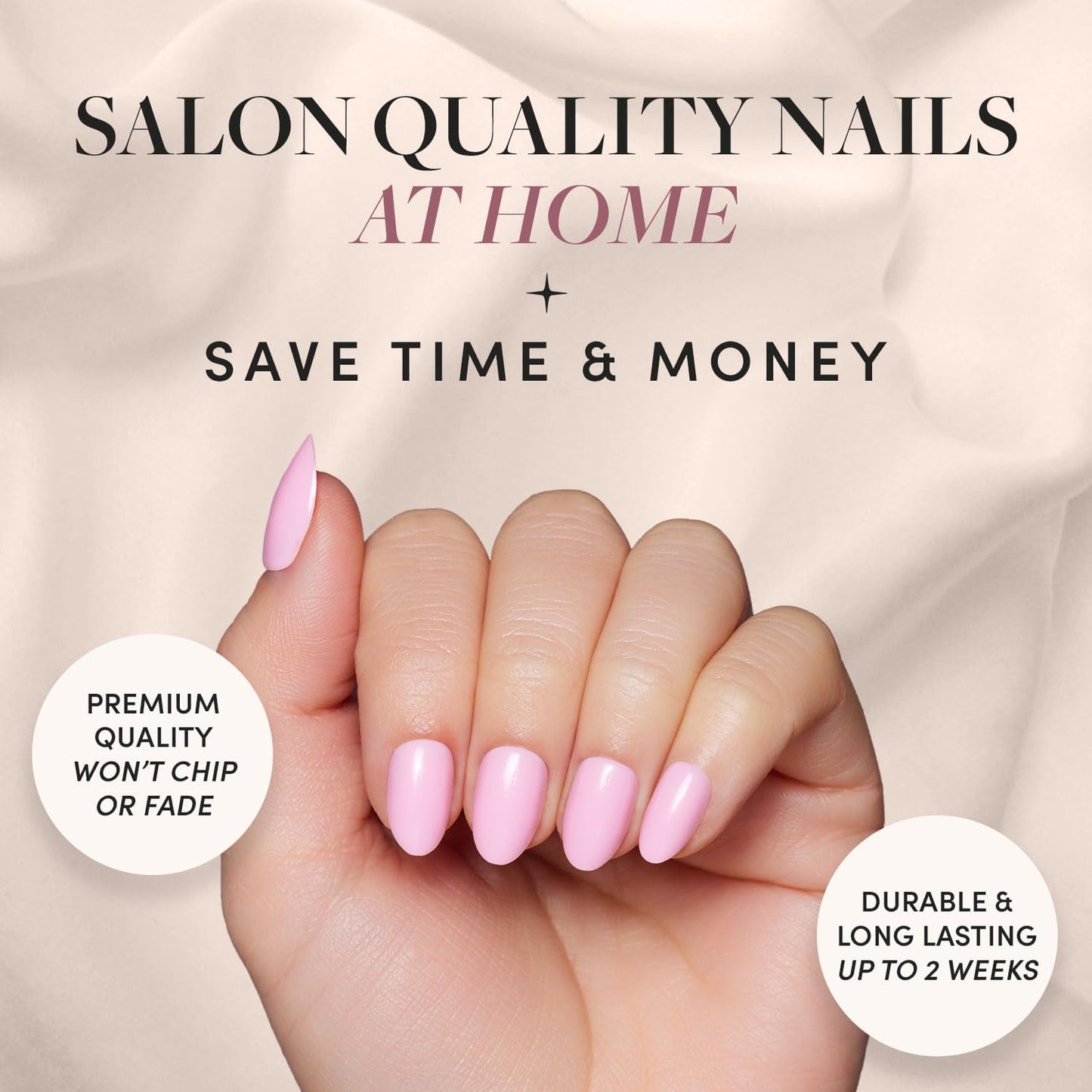 Glamnetic Press-On Nails Bundle - Ash Gray & Think Pink | Opaque Muted Smoke Gray Short Almond False Nails | Light Pastel Pink Short Oval Fake Nails | Reusable, Salon-Quality Nail Kits