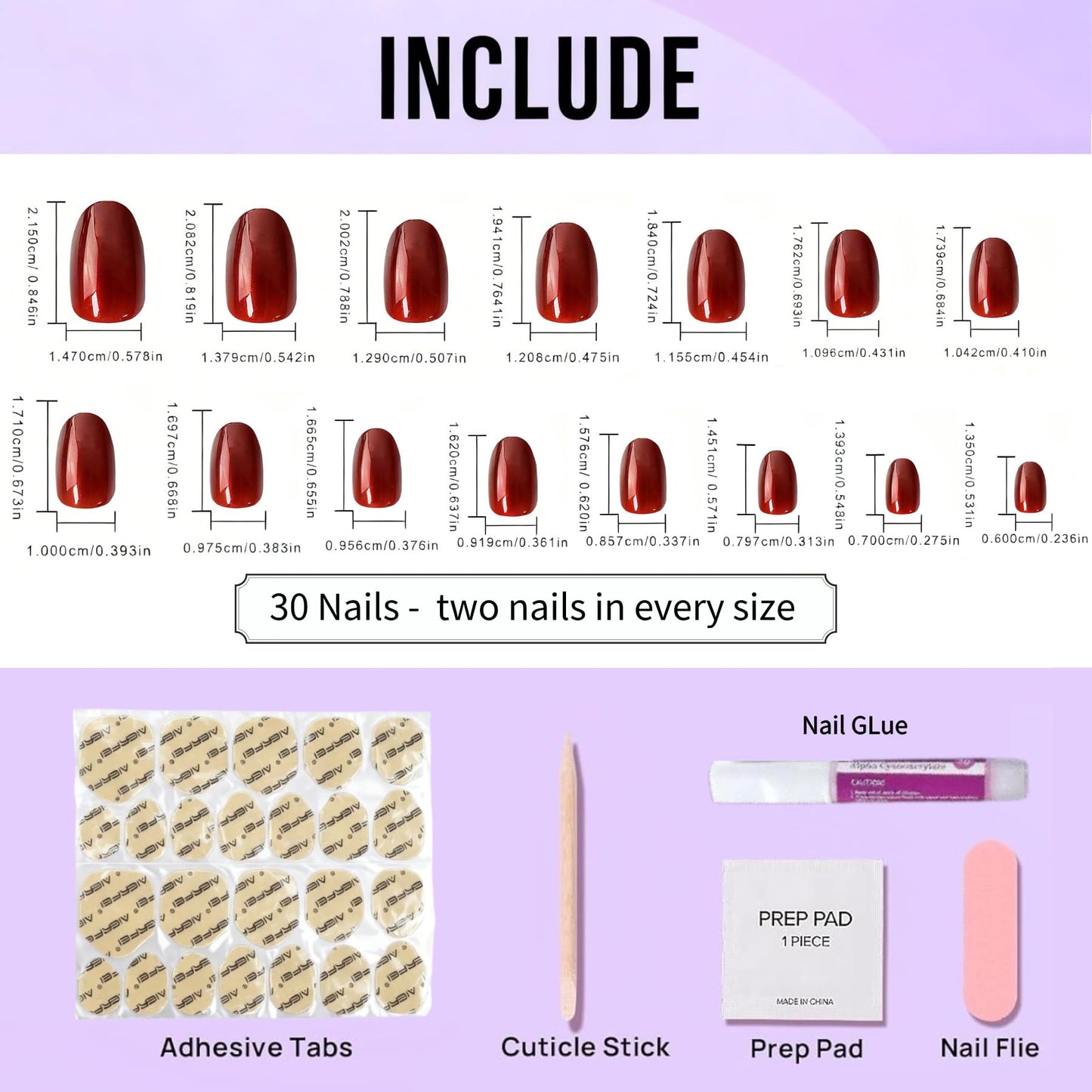 MKM Press On Nails Short - Ruby Red Oval Glossy Fake Nails, Reusable Glue On Nail Kit with Glue, 15 Sizes, Natural Look Acrylic Alternative for Women