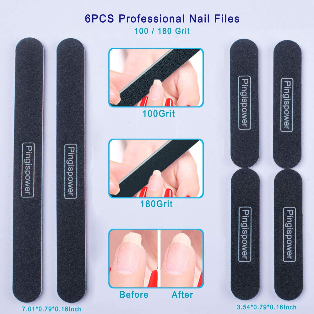 Pingispower Nail Files and Buffers, 20PCS Professional Nail File & Nail Polishing Buffer Block for Natural Nails, 100/180 & 600/3000 Grit Double Sided & Reusable Manicure Kit for Women at Home Salon