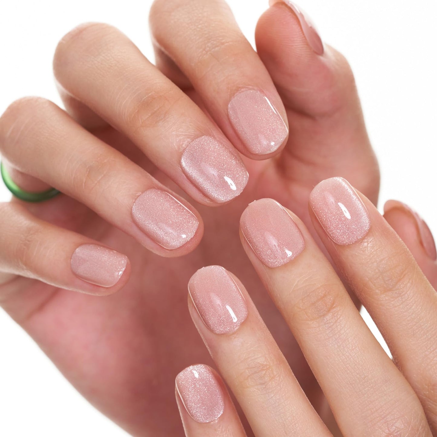 GLAMERMAID Nude Pink Cat Eyes Short Press on Nails, Spring Summer Extra Short Squoval Glue on Nails for Women, Square Soft Gel Fake Nails, Round Reusable Acrylic False Nails Manicure Kit for Women