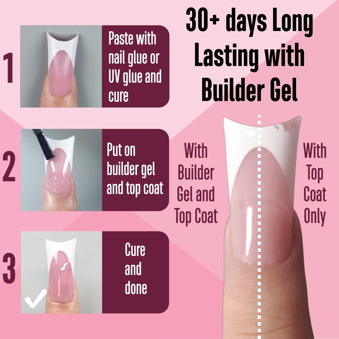 NOVO OVO Halloween White French Tip Duck Feet Nail Tips BERRY PINK Full Cover Press on Acrylic with Moon Curve, Thick Medim Long Pre-Etched Matte Wide Soft Gel False Nail Extension x 15 Sizes 150 pcs