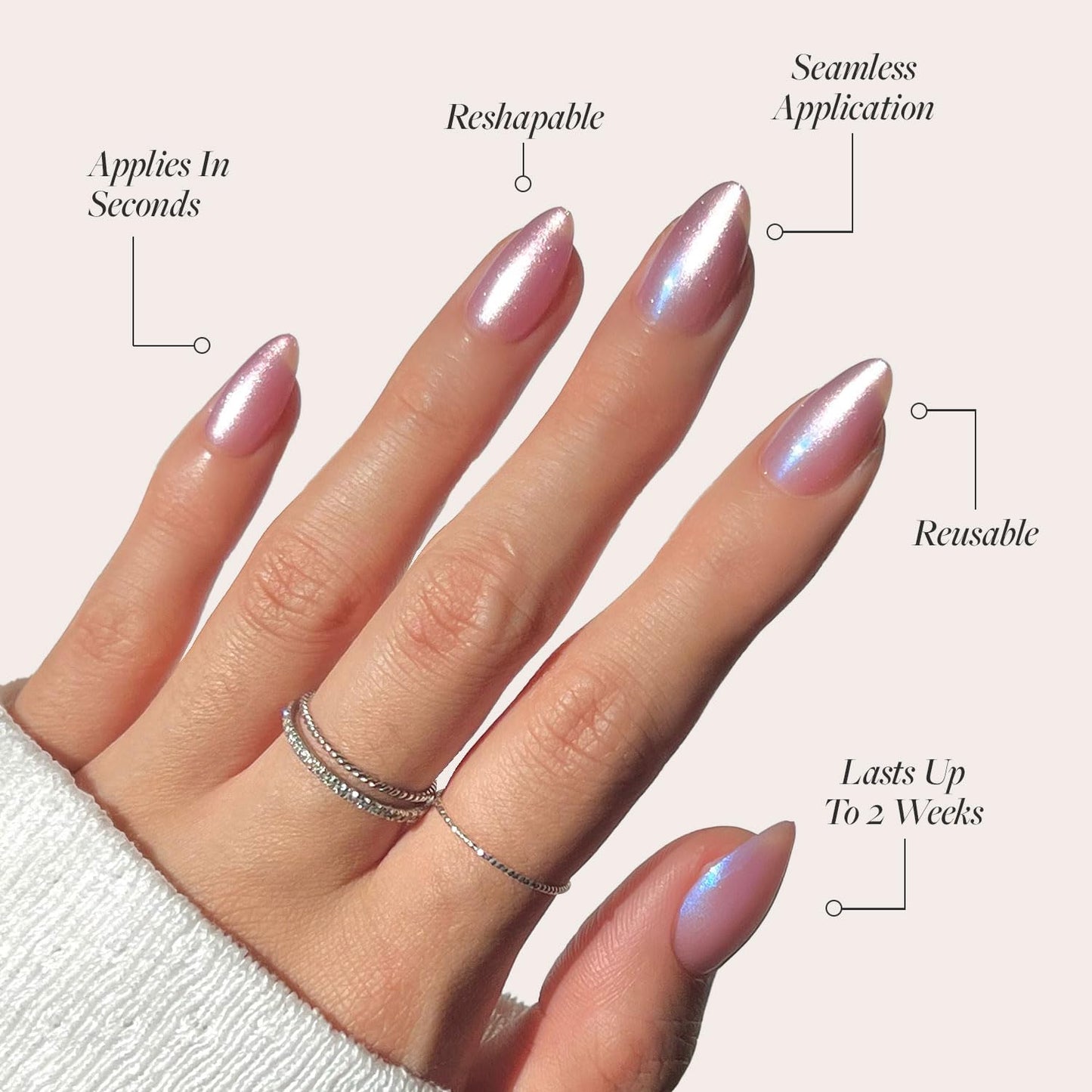 Glamnetic Press-On Nails Bundle - Seaspell & Goal Digger | Short Almond Pink Fake Nails with a Velvet Finish | Natural Short Round False Nails with Gold Foil | Reusable, Salon-Quality Nail Kits