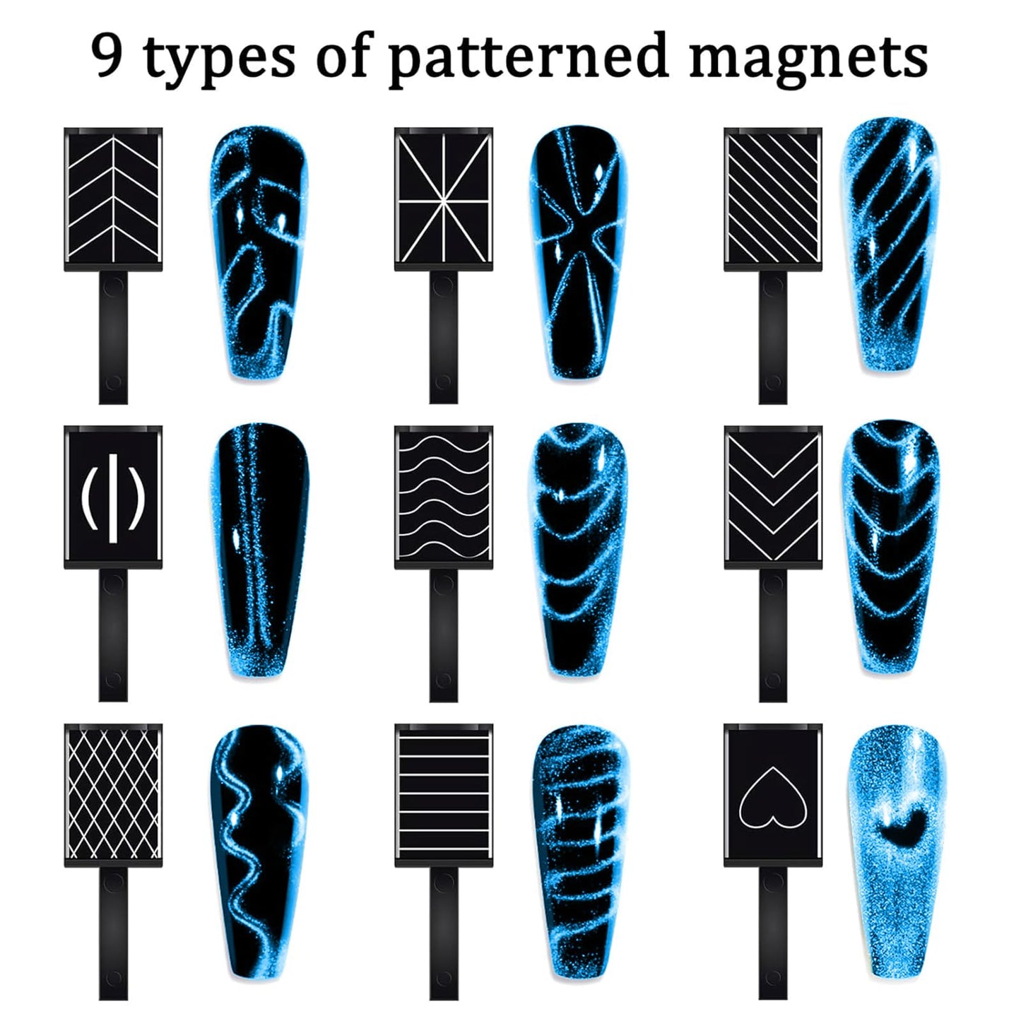 HYWWPFLAY 38 PCS Cat Eye Magnet For Nails Cat Eye Gel Nail Polish Magnet 3 IN 1 Cat Eye Magnetic Nail Polish Wand Multifunctional Nail Art Magnet Manicure Design Tools DIY Salon Accessories