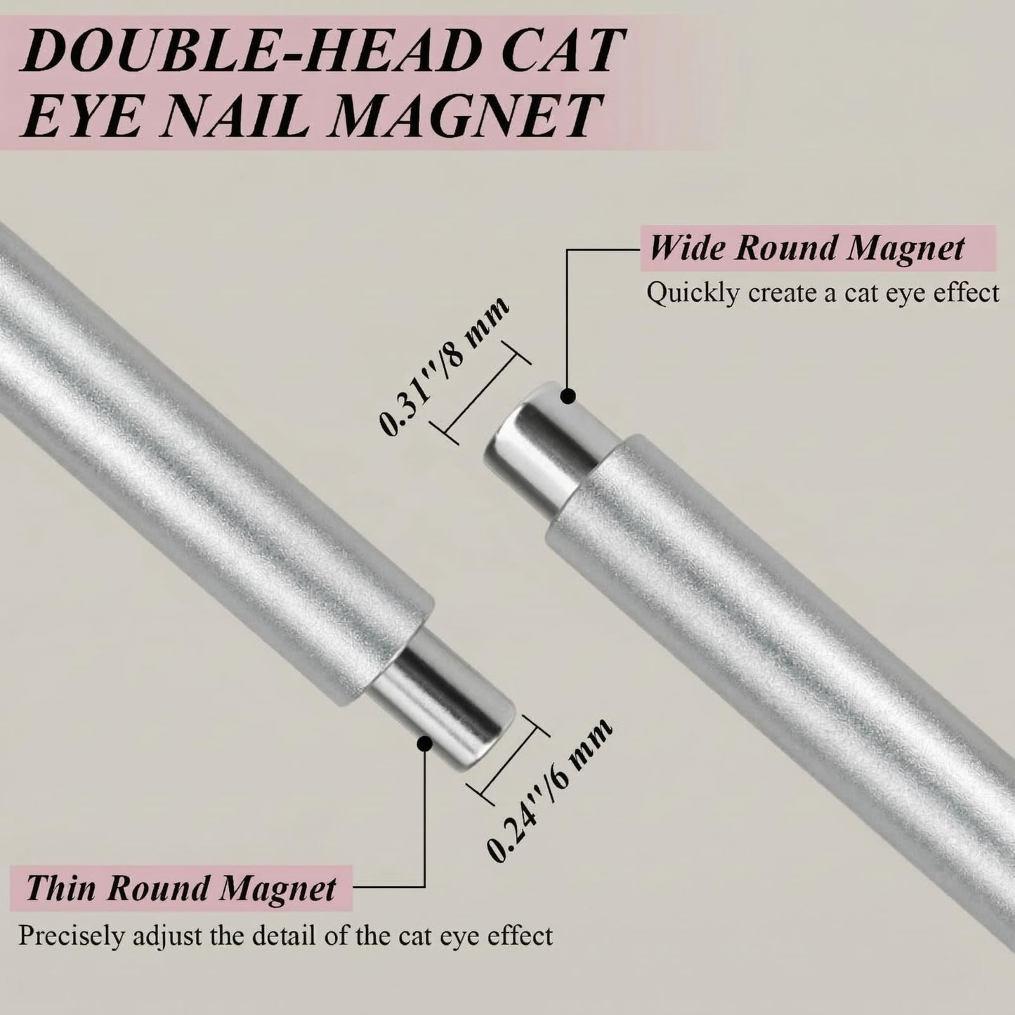 Plman Cat Eye Magnet Set - Nail Magnet for Cat Eye Gel Nail Polish, Professional Nail Salon Tool for Beginners & DIY at Home (Double-Head Set-Silver)