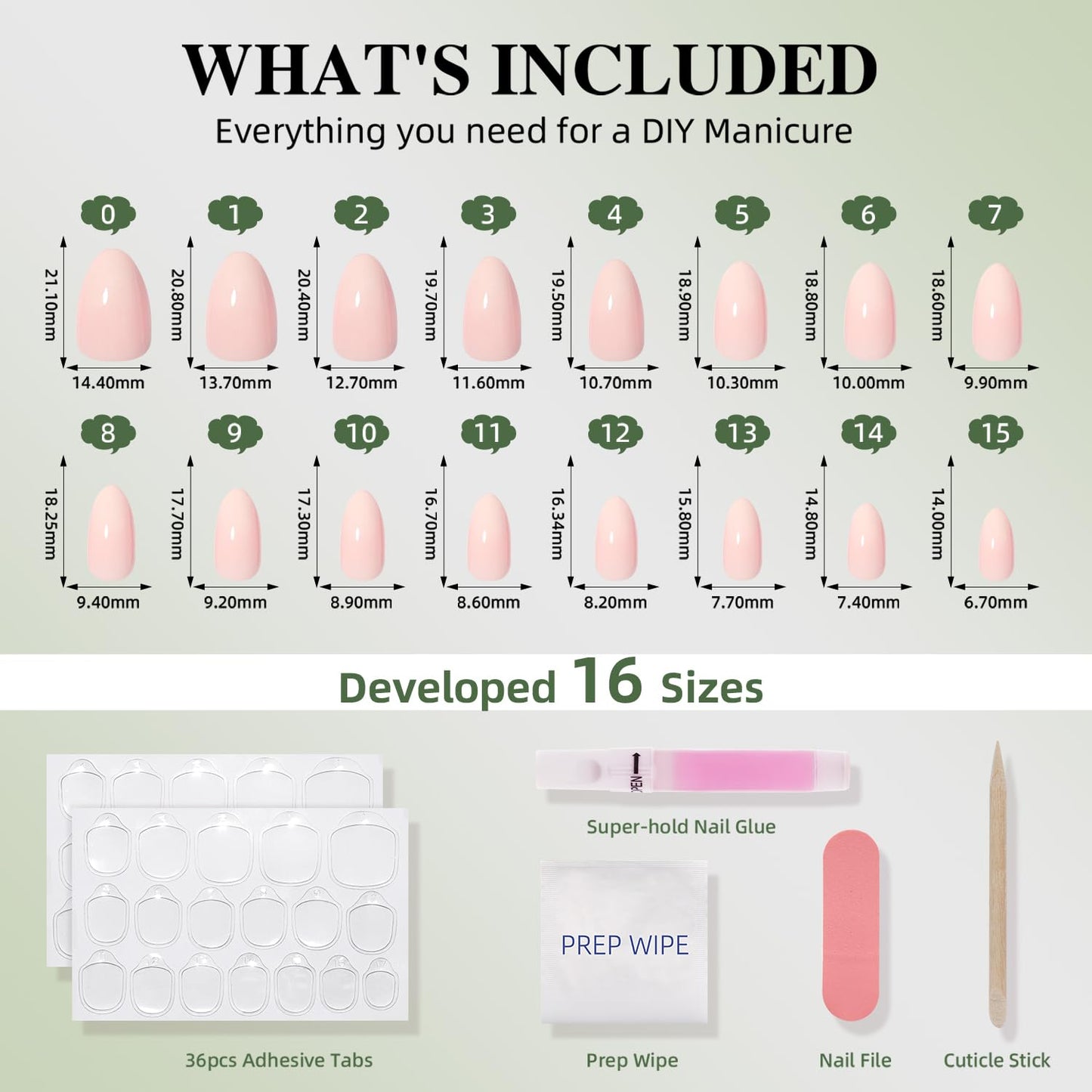 Pink Ombre Press On Nails - Pink Short Fake Nails, Almond Nude Press On Nails Reusable Stick On Nails in 16 Sizes, 32pcs False Nail Kit for Women & Girls(SoftPink Ombre)