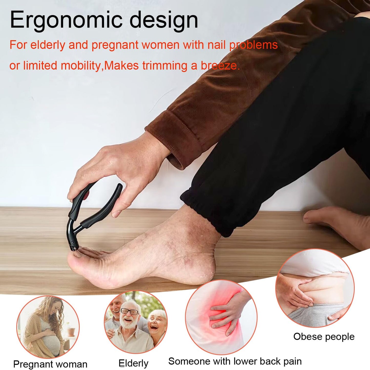 BAISIBANG Curved Head Toenail Clippers for Seniors for Thick Toenails,Professional Non-Slip Long Handle Angled Toenail Clippers with Catcher, Durable Toe Nail Cutters Trimmers for Men Women