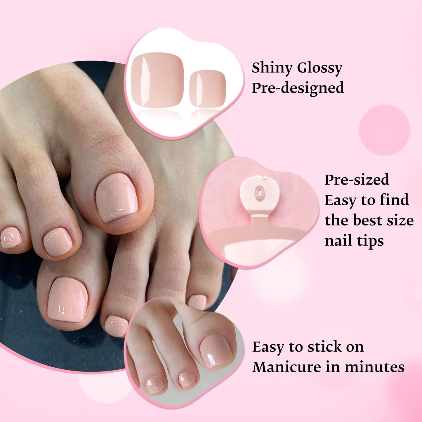 LoveOurHome 120pc Nude Press on Toenails Women Fake Toe Nails with Tabs, Nude Tan Fake Toenails Press on Toe Nails Glue on Toenail Acrylic Toe Nail Tips Artificial False Toenail for Women