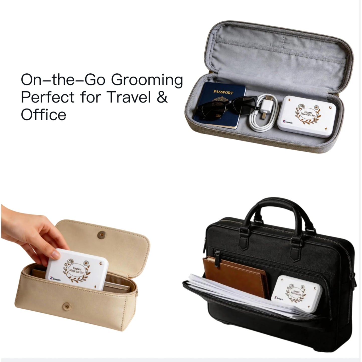 Xsomacis Nail Clipper Set 5 in 1, Manicure Pedicure Kit for Men Women, Stainless Steel Fingernail Toenail Clippers, Professional Nail Grooming Kit with Portable Travel Case & Built-in Mirror