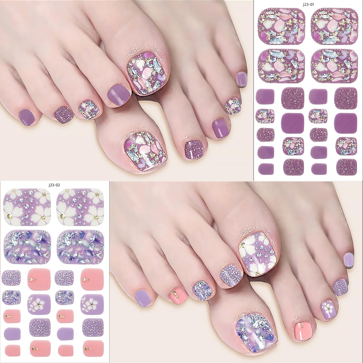 8 Sheets Toe Nail Wraps French Toenail Nail Polish Strips Decals Colorful Sparkly Full Toe Nail Wraps Toenails Nail Stickers Glitter Toe Nail Stickers Self Adhesive Design for Women Girl DIY Manicure