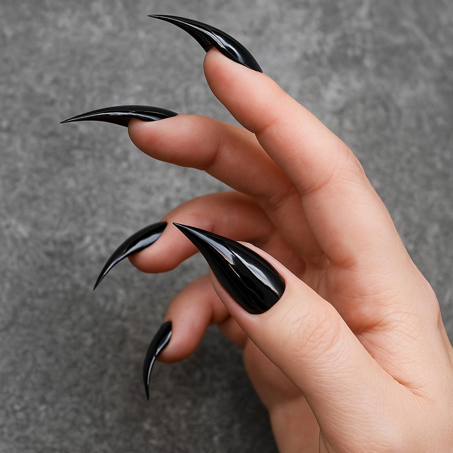 Handmade Press on Nails Halloween Curved Nail Tips with Luxury Handmade Eagle Claw Cats Paw Designs Extra Long Curved Press on Nails Full Cover Glossy Black Thickened False Nails for Women (Size M)