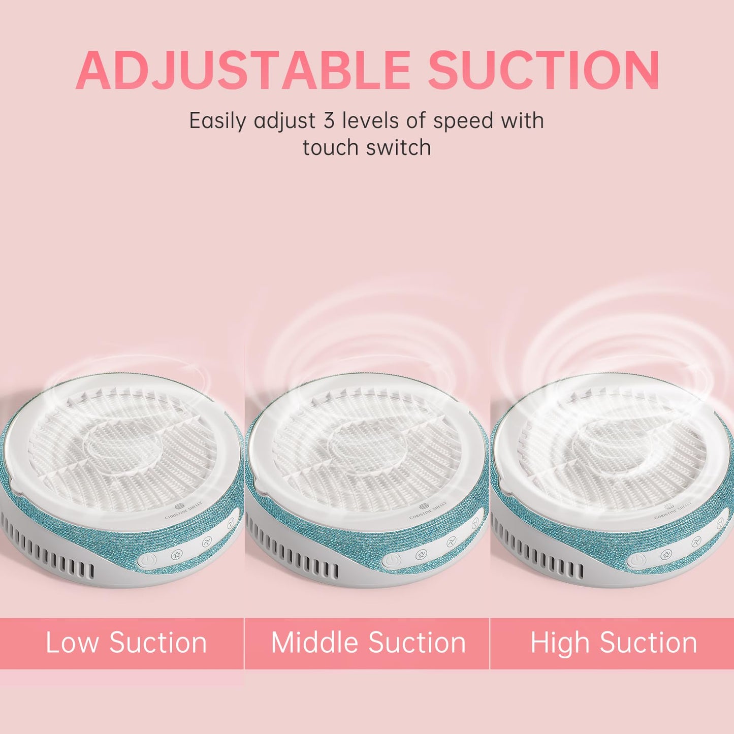 CHRISTINE SHELLY Nail Dust Collector, Cordless Dust Collector Nail Tech, Powerful Vacuum Fan Vent Dust Collector Extractor Dust Suction Machine for Acrylic Nails Polishing, Low Noise, Nail Salon&Home