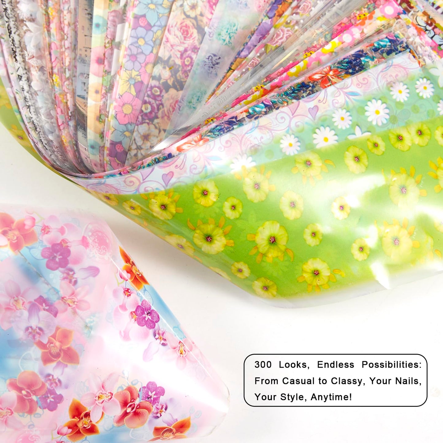 WOKOTO 300 Sheets Nail Transfer Foil Art Kit, Flower Lace Rose Nail Foils Transfer Nail Art Stickers For Nails, Gel Nail Transfer Stickers Decals Wraps Nail Polish Foil Transfer Sheets Set