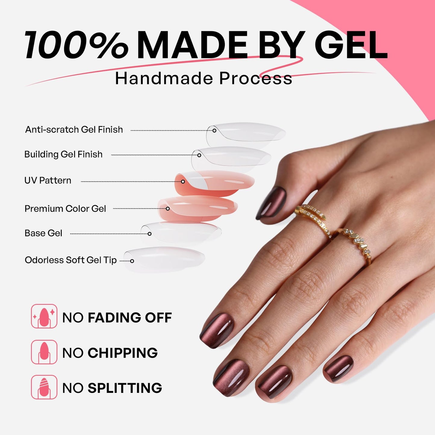 Chocolate Brown Press On Nails Cat Eye - GJZEZ Soft Gel Short Square Glass Cateye Magnetic Fake Nails Press Ons Salon Quality Thick Opaque Faux Nails Gifts for Women in 16 Sizes & 32 Pcs, Cocoa Brown