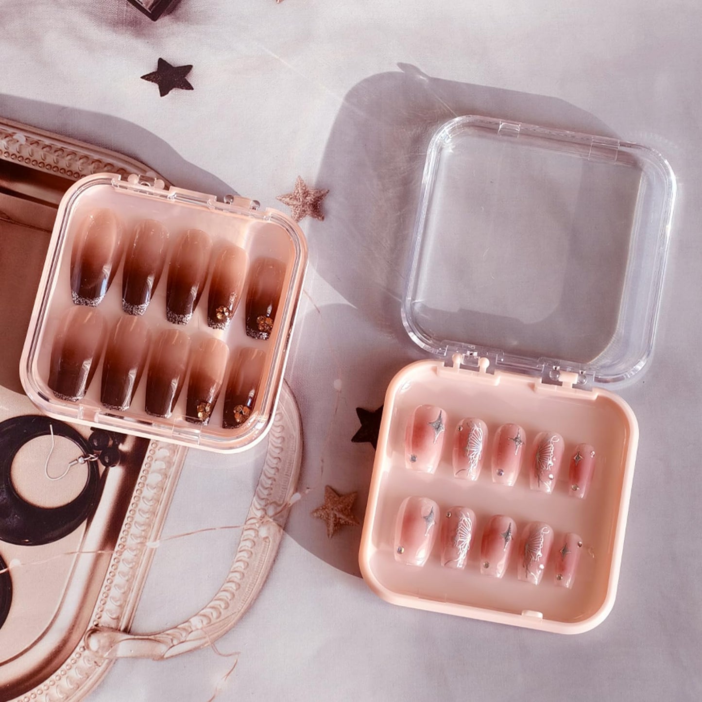 14 Pcs Press On Nail Packaging Box Press on Nail Storage Box for Press Ons with 60 Pcs Adhesive Double Sided Tape for Fake Nail Storage Case Nail Display Nail Salon Supplies Nail Art Business (Pink)