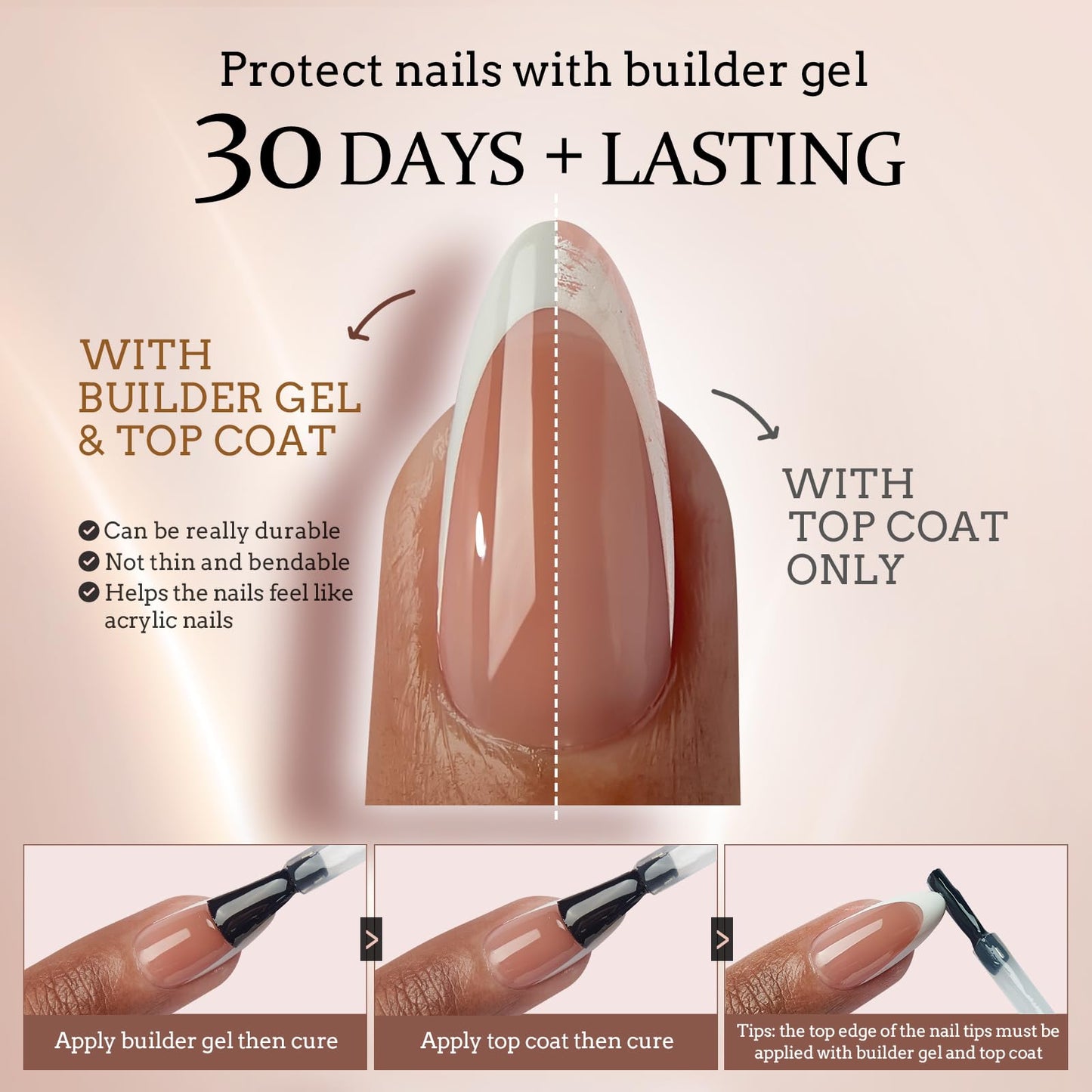 BTArtboxnails XCOATTIPS French Tip Press on Nails - 4-Week Wear Medium Coffin Nail Tips, Easy to Apply, Soak Off, Salon Quality Value at Home, 16 Sizes - 160 Pcs