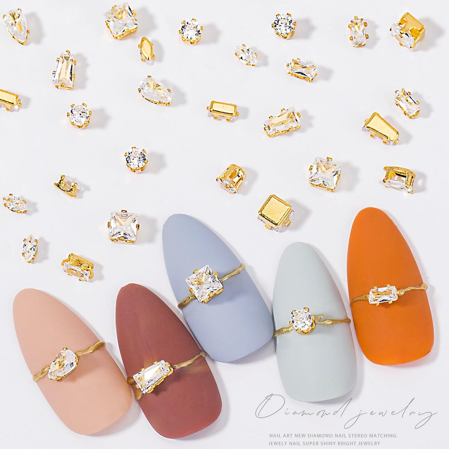 120Pcs Metal Nail Art Zircon Charms Gold Silver Sparkling Nail Charms Gems Rhinestones Glass Resin Jewelry Flatback Diamonds for Nail Art and Decoration DIY Manicure