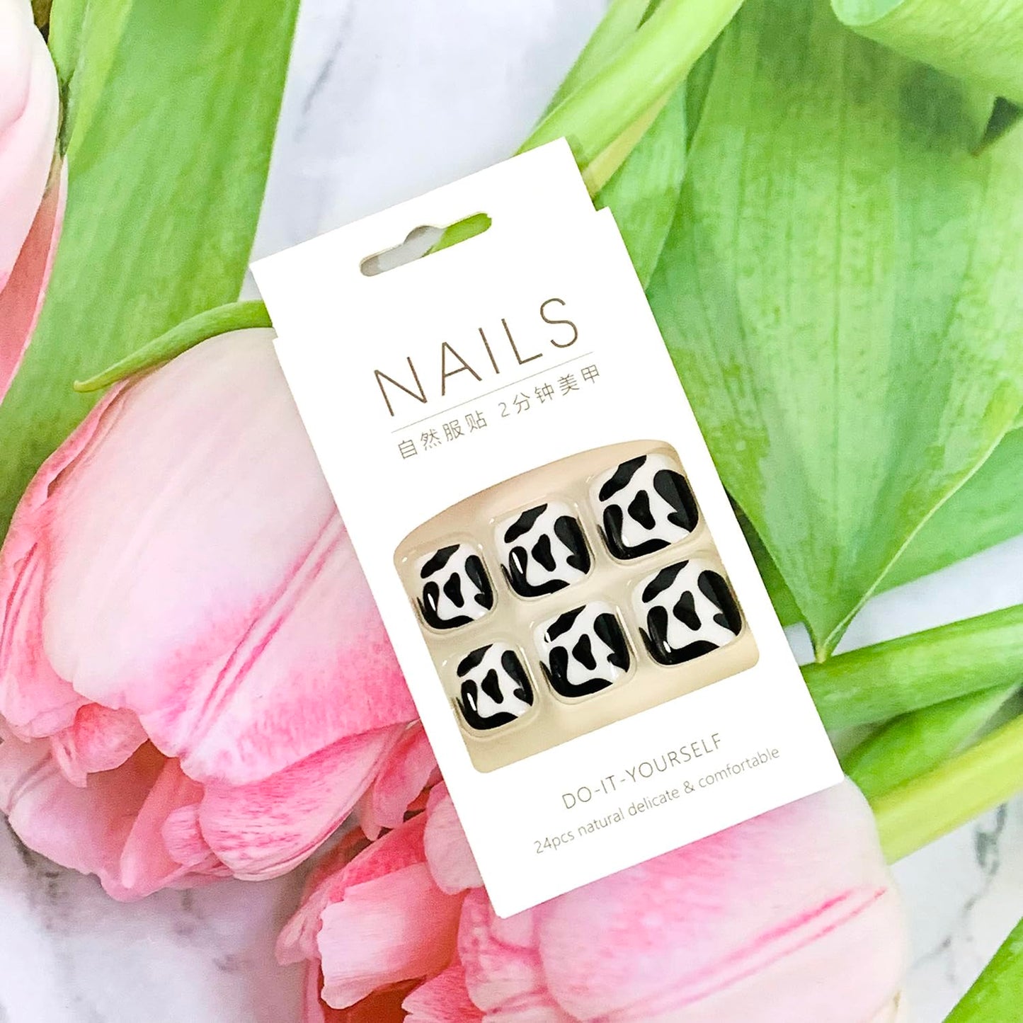 Vezocim Artificial Fake Toenails Sets, 24Pcs Pink Press on Toenails with Cow Print Designs, Glossy Full Cover Acrylic False Nails for Toe Press ons Toenails with Charm for Women