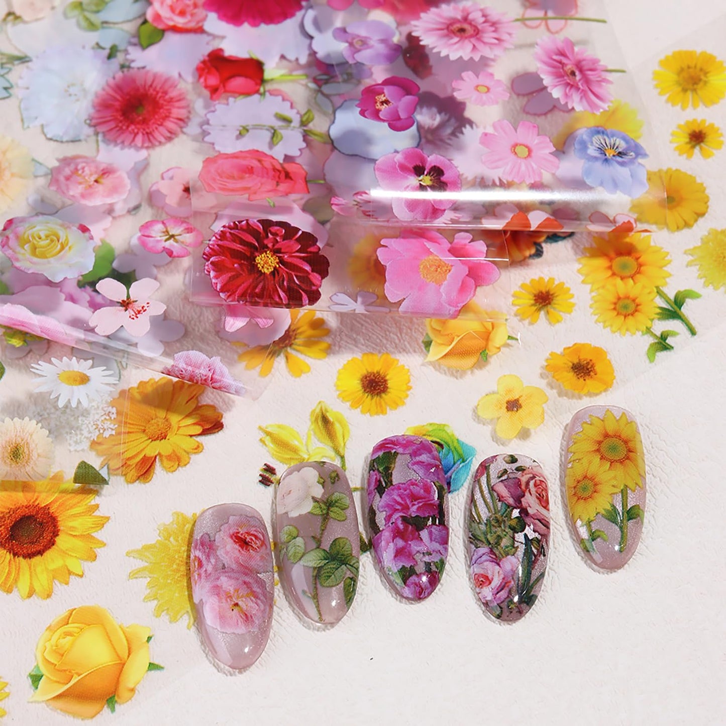 10 Sheets Flower Nail Foils Transfer Nail Art, Rose Flowers Daisy Nail Design Stickers Spring Summer Nail Art Foil Transfer Stickers Cute Floral Nail Foil Transfer Sheets DIY Manicure Decorations
