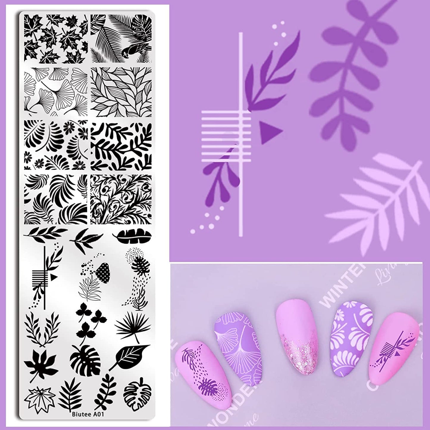 Biutee Nail Stamping Plates Set 10 pcs Nail Art Stamper Scraper Nail Stamp Plates Kit Nail Art Plate Template Lace Flower Butterfly Star Rose Design Nail Art Accessories