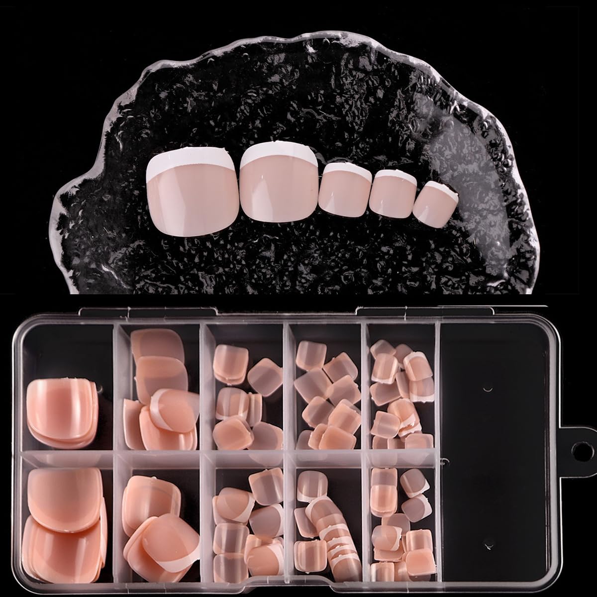 120 Pcs White French Tip Press on Toenails Whtie French Toe Nails Press on with Glue, Glossy Short Square Nude Fake Toenails Full Cover Acrylic Artificial Toenail for Women Girls Manicure