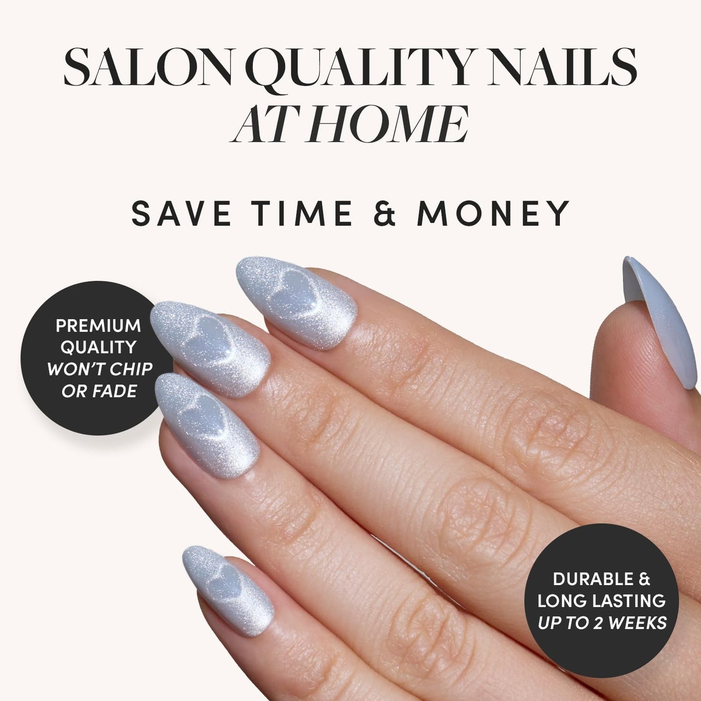 Glamnetic Press-On Nails Bundle - Sweater Weather & Cold Hearted | Short Almond Fake Nails with White Glitter French Tips & 3D Designs | Short Almond Fake Nails with Heart Accent and Pale Blue Velvet