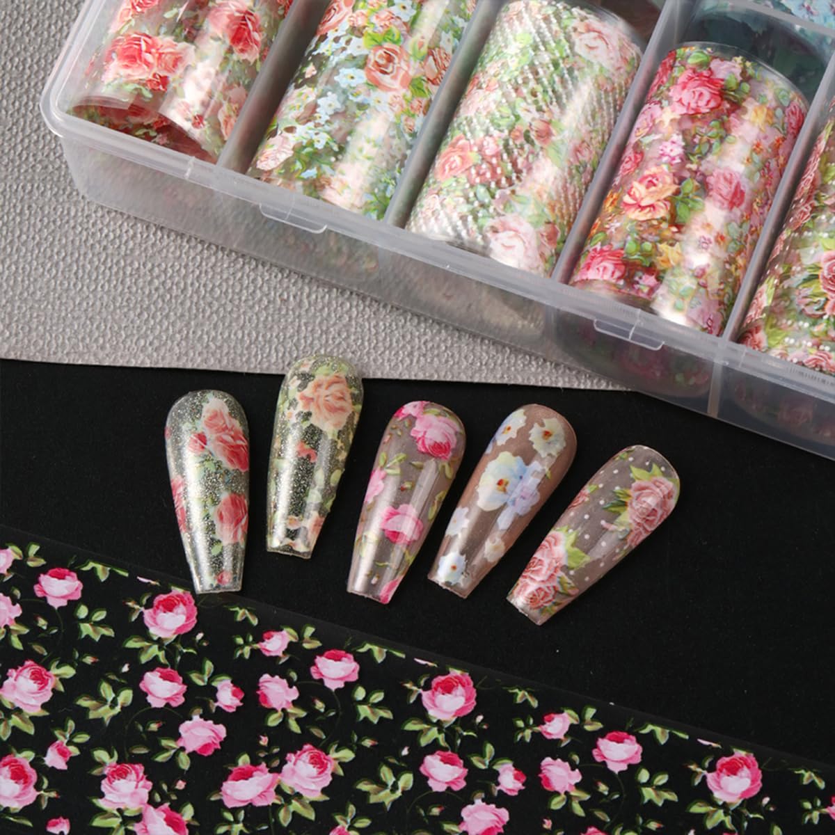 Flower Nail Art Foil Transfer Stickers Spring Flowers Nails Foils Transfer Decals Flower Nail Decals Nail Art Supplies Starry Sky Paper Nail Adhesive Transfer Slider for Women Manicure Nail Decoration