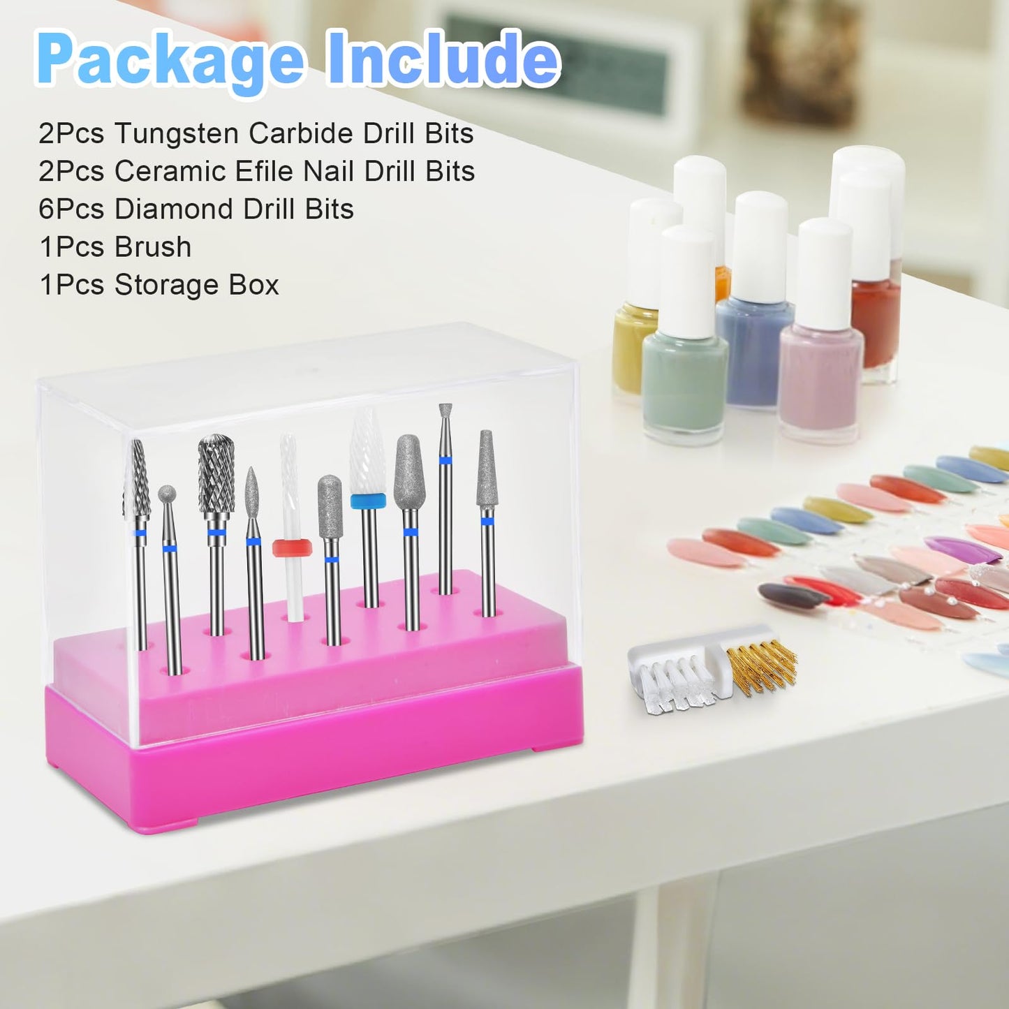 CGBE Nail Drill Bits Sets: 10PCS Tungsten Ceramic Diamond Carbide Nail Drill Bits for Acrylic Nails - 3/32" Shank Professional Nail Bits for Nail Drill Cuticle Drill Bit for Nail Enthusiasts
