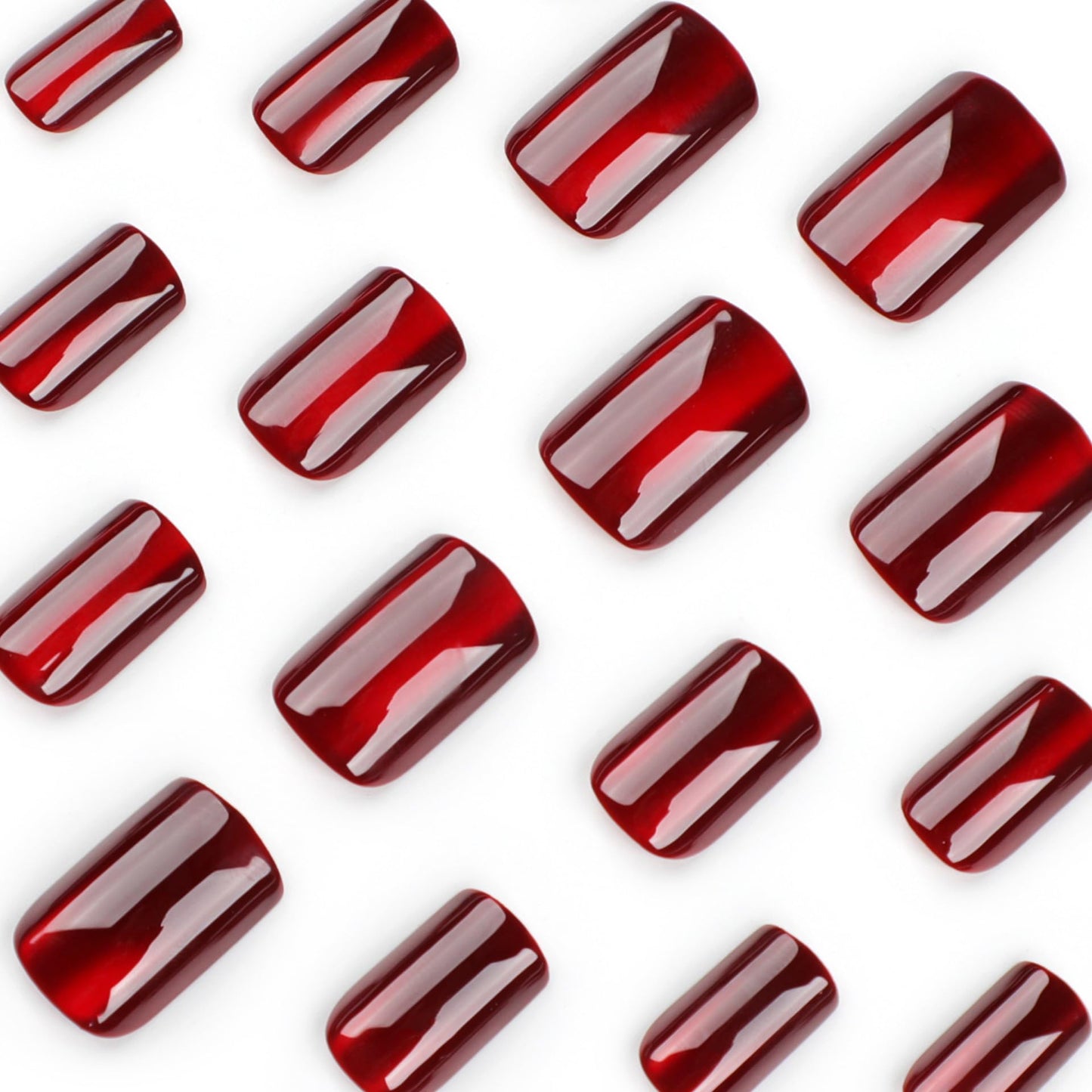 Wine Red Press on Nails Short Square Fake Nails Ombre Glitter False Nails Glossy Full Cover Acrylic Glue on Nail Red Nail Press ons for Women Girls Manicure 24Pcs
