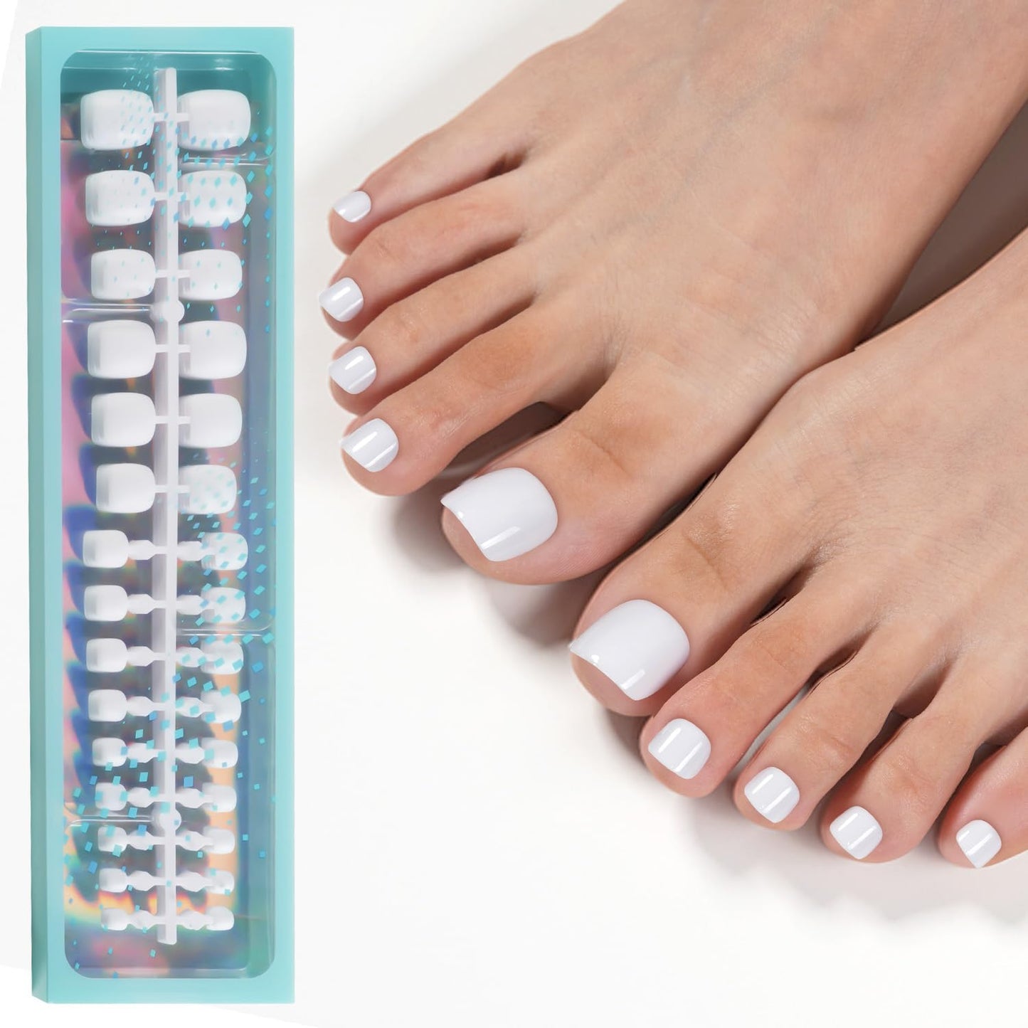 Vansiho Press on Toenails Short, White French Tips Toenail Press on Square for Women, Soft Gel Fake Toe Nails, Acrylic Nails Soak off Toe Nail Home DIY 15 Sizes