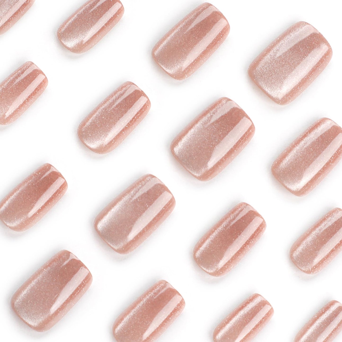 Short Glitter Press On Nails Square Apricot Fake Nails Glitter False Nails Press Ons Glossy Reusable Glue On Nails Full Cover Apricot Stick On Nail For Women Girls Acrylic Nail decorations