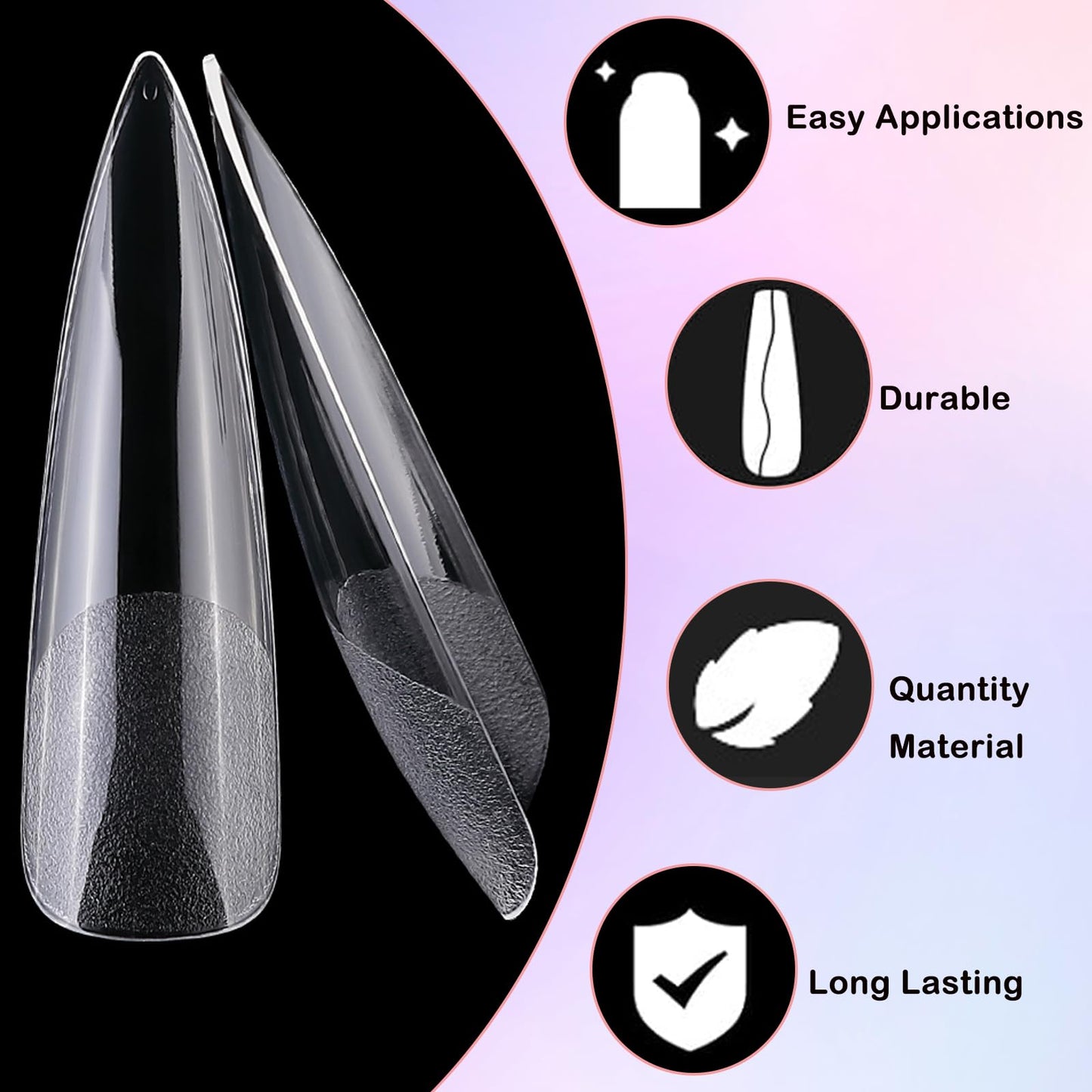 LoveOurHome 240pc XXL Stiletto Nail Tips Long Fake Nails Clear Press ons Nail Stiletto Soft Gel Nail Tip Extra Long Full Cover Pointy Artificial False Nails 12 Sizes for Gel Acrylic Nail Extension
