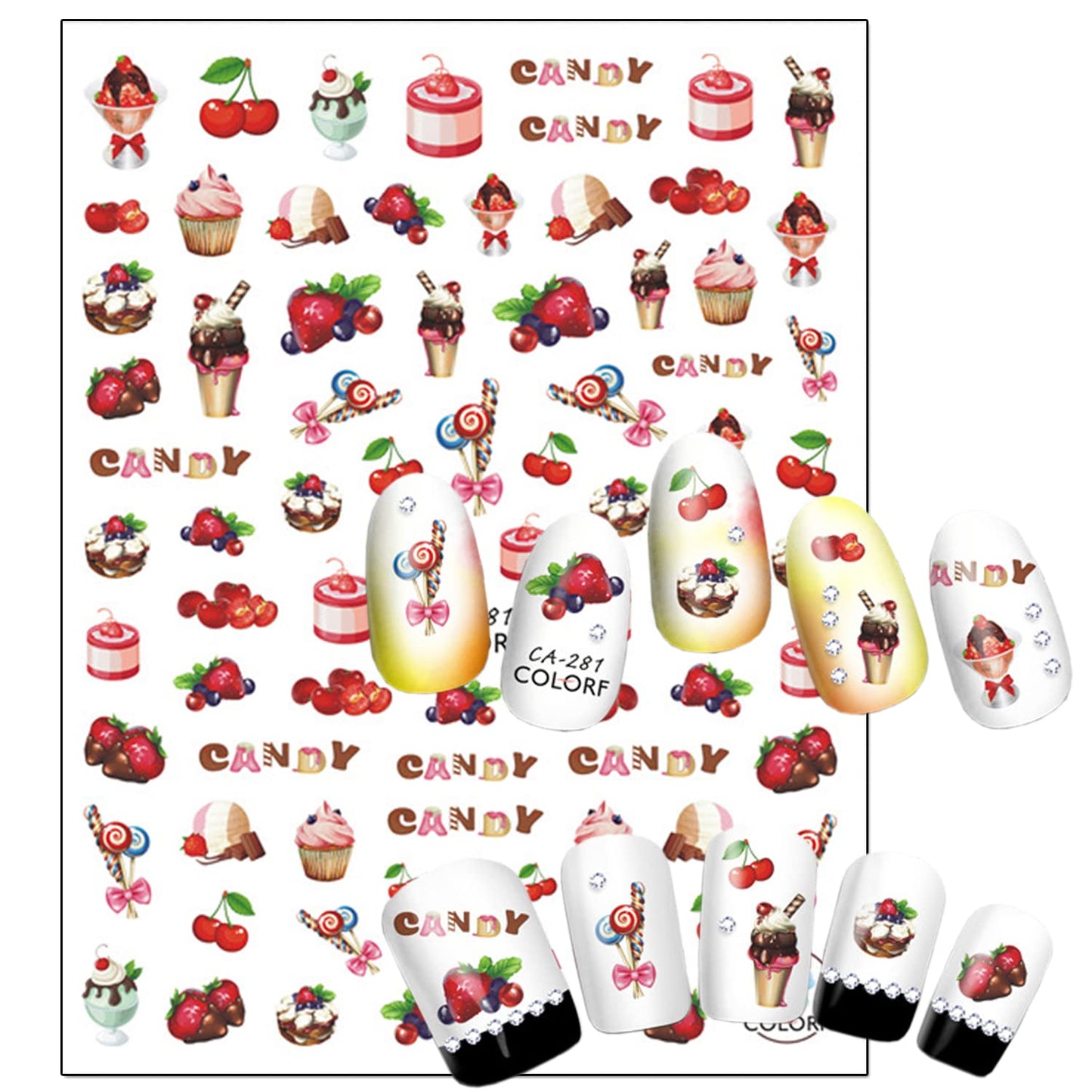 Nail Art Adhesive Sticker Holographic Cake Candy Rose Bow-knot Lips Ballet Gesture Nail Art Decals Design 3D Nail Art Supplies for Women Girls Manicure Tips Charms Decorations DIY Nail Decal(6 Sheets)