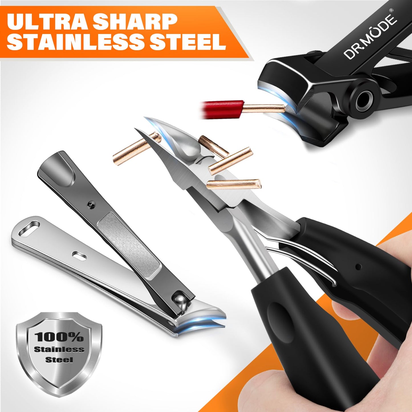 DRMODE Toenail Clippers for Thick Toenails, Long Handled Toe Nail Clippers for Thick Nails for Seniors with Wide Opening, Professional Stainless Steel Slanted Curved Ingrown Toenail Clippers for Men